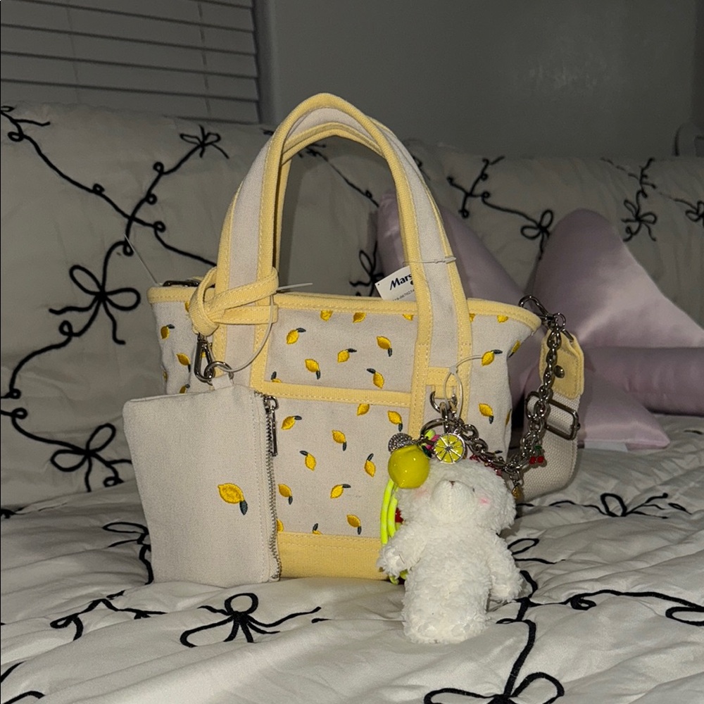 Yellow and Cream Women's Bag